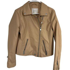 Anthropologie The Saige Tan Faux-Leather Moto Jacket Size Medium